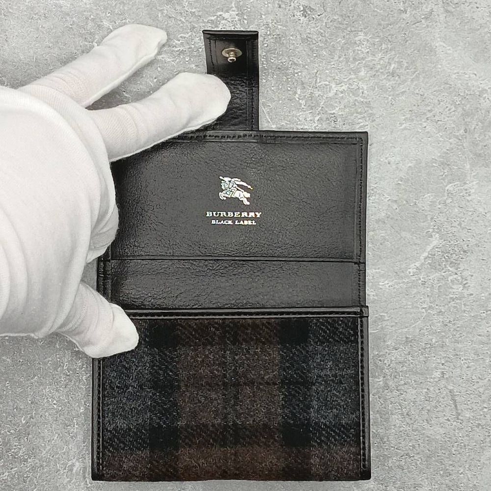 NIB Burberry Black Label Wool & Leather Compact Small Wallet Men’s Unisex - Picture 9 of 15